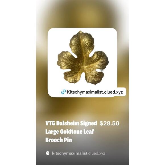 VTG Dalsheim Signed Large Goldtone Leaf Brooch Pin - Picture 4 of 4